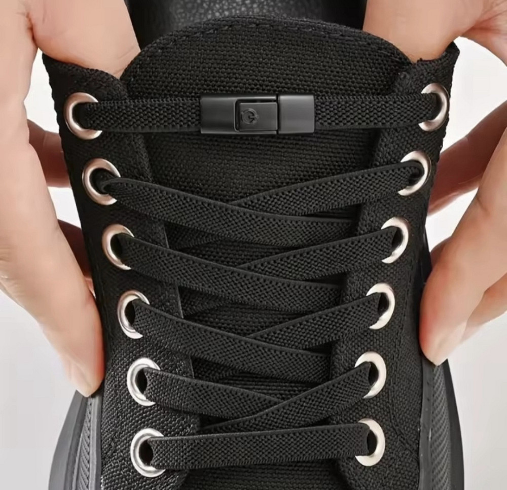 Еластичні шнурки без зав'язок з металевими застібками в колір Чорний Смела - изображение 1