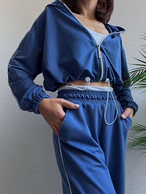 Жіночий прогулянковий костюм-трійка: кофта топ і штани  двонитка + мікродайвінг Світлий джинс, 42/44 Одеса - фото 3