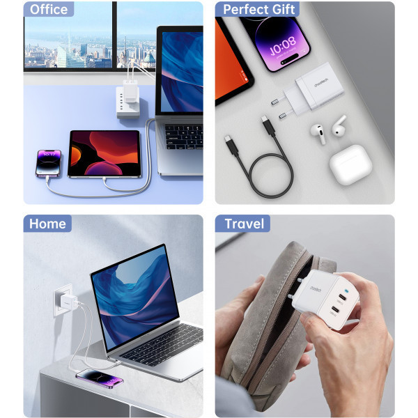 Зарядний пристрій 2хUSB-C 40W PD QC3.0 Q5006 білий Choetech (Q5006-EU-WH) Київ - фото 7