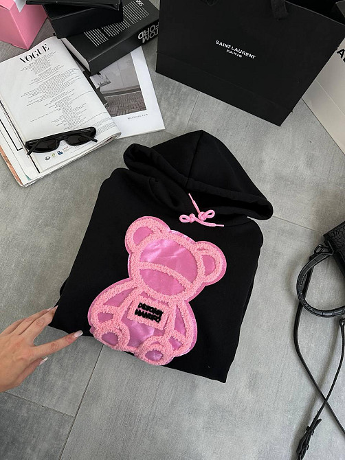 Жіноча тепла оверсайз худі з рожевим ведмедиком тринитка на флісі Одеса - фото 3