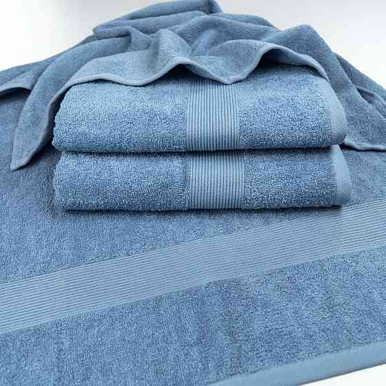 Комплект махровых полотенец с бордюром 2шт GM Textile 50х90см, 70х140см 400г/м2 (Синий) Сумы