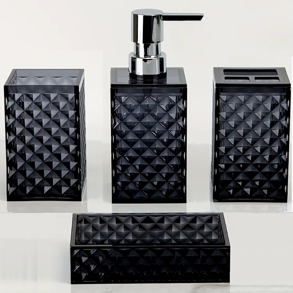 Набор аксессуаров 4в1 для ванной и душа, дозатор для мыла, мыльница, стаканы,материал акрил стаканы,черный Каменец-Подольский - изображение 6