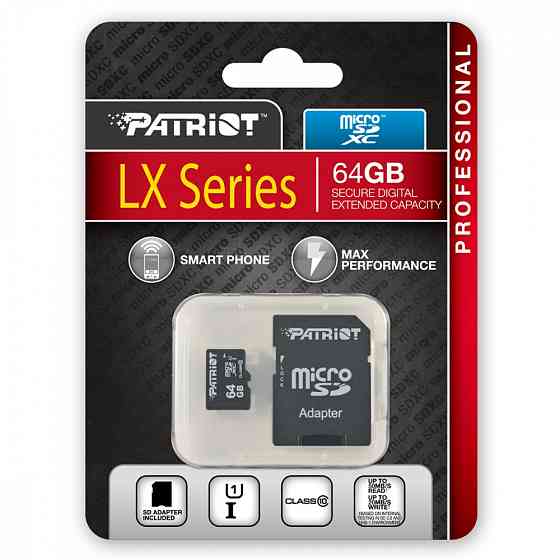 Карта памяти microSDXC (UHS-1) Patriot LX Series 64Gb class 10 (adapter SD) Киев