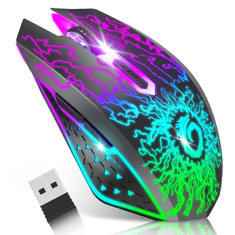 Беспроводная игровая мышь VersionTECH 2.4G, 6 кнопок, 800–1600 DPI, RGB-подсветка, аккумуляторная, черная Киев - изображение 2