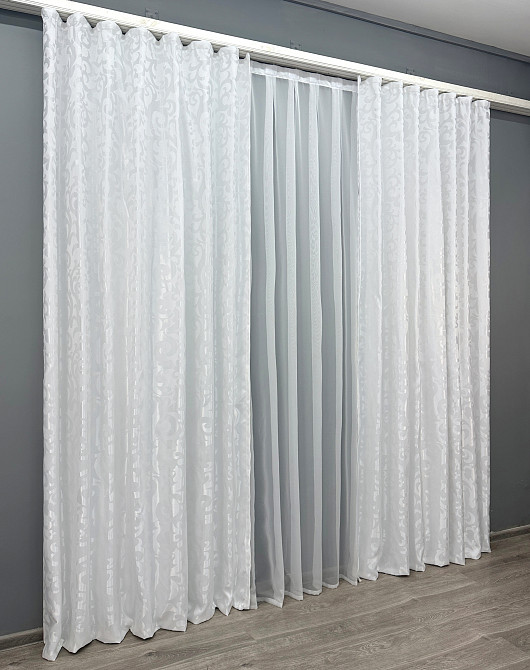 Комплект готовых штор VR-Textil Жаккард Вензель № 418ш Белый 150х270 см 2 шт (30-159) Киев - изображение 12