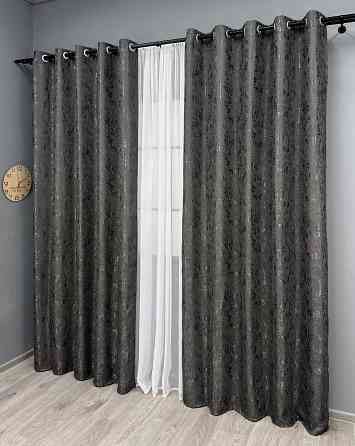 Комплект штор на люверсах VR-Textil Лен мрамор Pavliani № 1667ш Графитовый 150х250 см 2 шт (37-0170) Киев