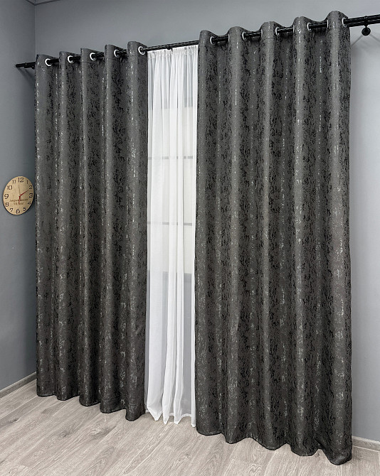 Комплект штор на люверсах VR-Textil Лен мрамор Pavliani № 1667ш Графитовый 150х250 см 2 шт (37-0170) Киев - изображение 4
