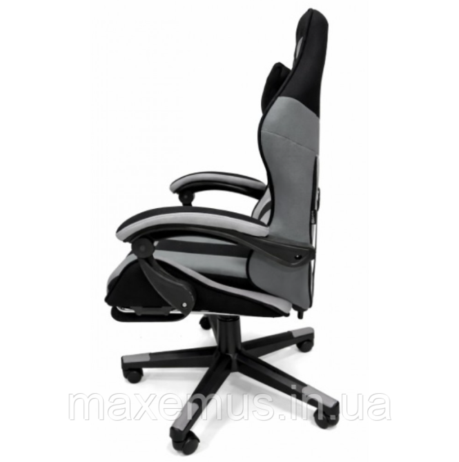 Кресло геймерское из ткани с подставкой для ног B 963 компьютерное кресло для геймера черно-серое Мостиска - изображение 3