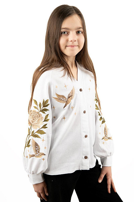 Вишиванка-сорочка для дівчаток біла лляна топ 146 Київ - фото 1
