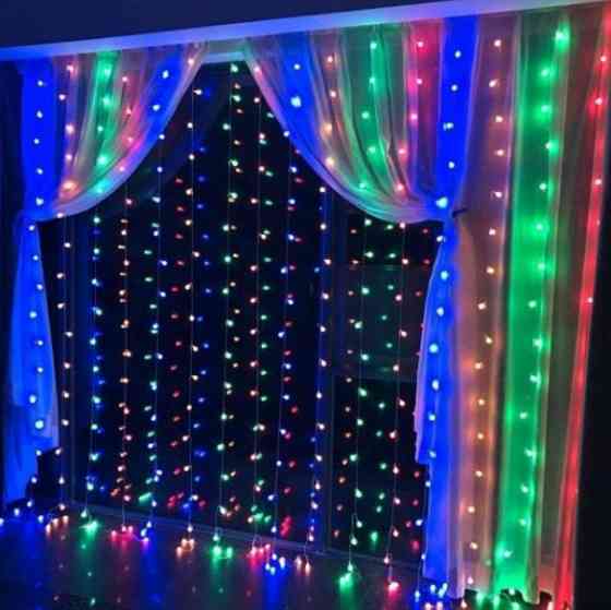 Гирлянда штора Водопад 3х3 м 320 LED (прозрачный шнур, с переходником) Цветной свет Винница