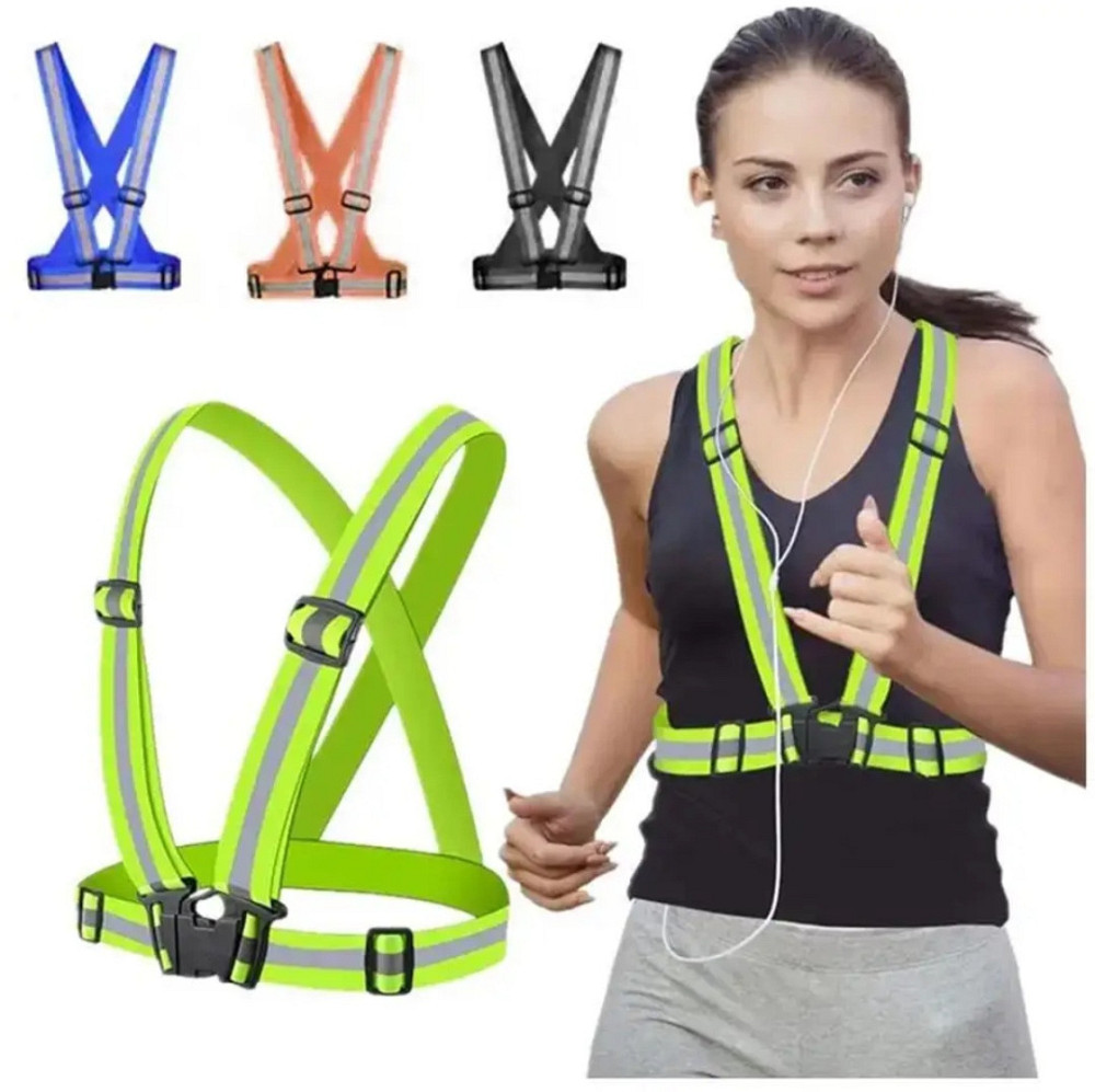 Светоотражающий регулируемый ремень для детей и взрослых с 145 до 200 см салатовый Киев - изображение 4