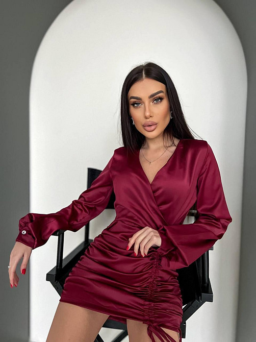 Жіноча романтична мініплаття костюмний атлас Бордовий, 44/46 Одеса - фото 4