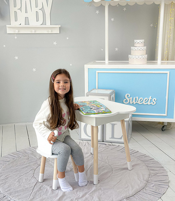 Детский столик с откидной нишей и стульчик, белый Киев - изображение 6