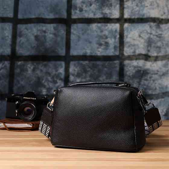 Жіноча сумка на два відділення з натуральної шкіри Vintage 22919 Чорний Київ