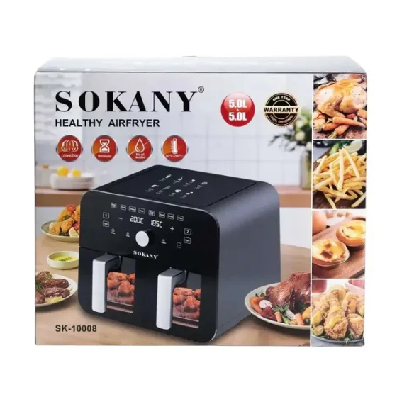 Аэрофритюрница Sokany SK-10008, 10 л (2×5 л), 2400 Вт, Air Fry, сенсорно-механическое управление, та Одесса