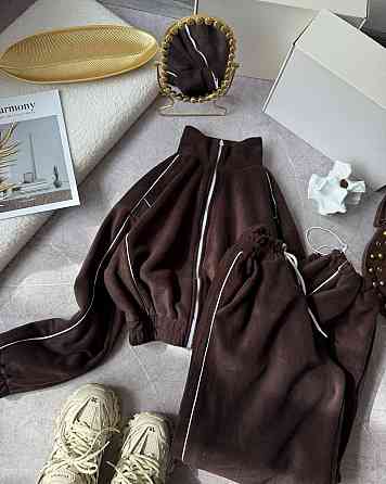 Теплий жіночий прогулянковий костюм із кантом двосторонній фліс. Шоколад Одеса