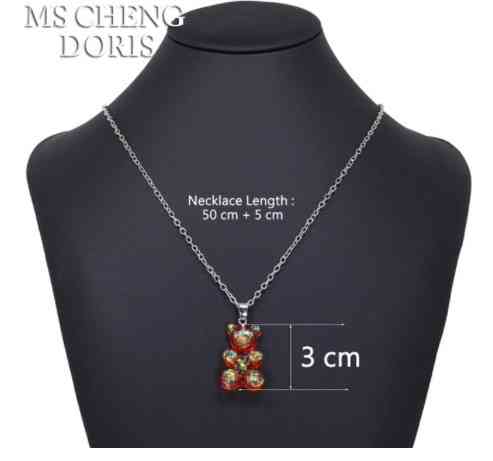 Прикраси з ведмедиками кулон, червоний з перламутром - довжина ланцюжка 50см, смола, цинковий сплав Київ