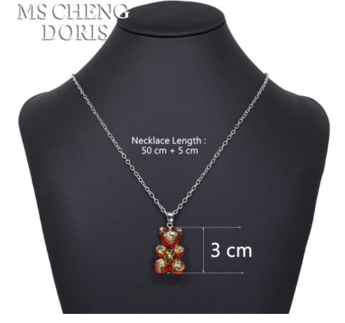 Прикраси з ведмедиками кулон, червоний з перламутром - довжина ланцюжка 50см, смола, цинковий сплав Київ - фото 2