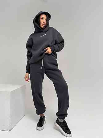 Жіночий стильний спортивний костюм-двійка: худі + штани, тринитка Пен'є на флісі турція Графіт, 50/52 Одеса