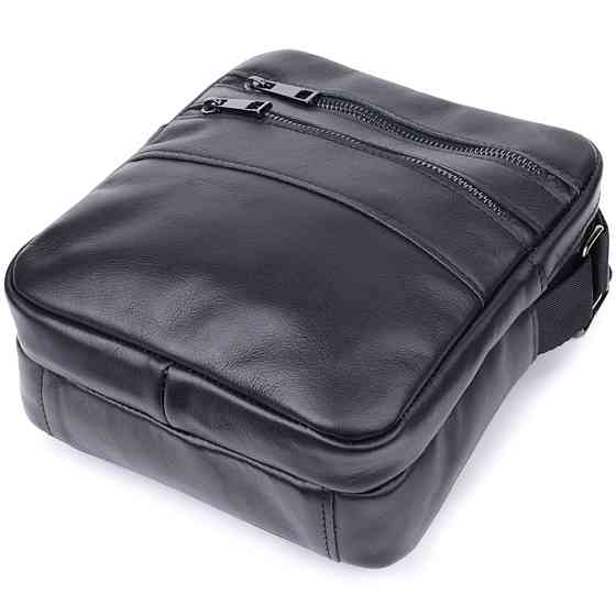 Класична чоловіча сумка месенджер із глянсової натуральної шкіри Shvigel 22846 Чорна Київ