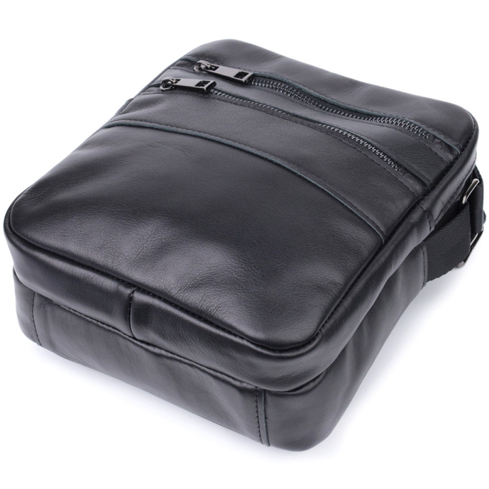 Класична чоловіча сумка месенджер із глянсової натуральної шкіри Shvigel 22846 Чорна Київ - фото 5