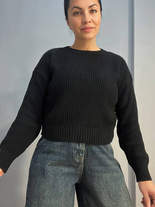 Свитер женский MIX RAY 6716 простой короткий базовый однотонный, черный, one size Киев - изображение 5