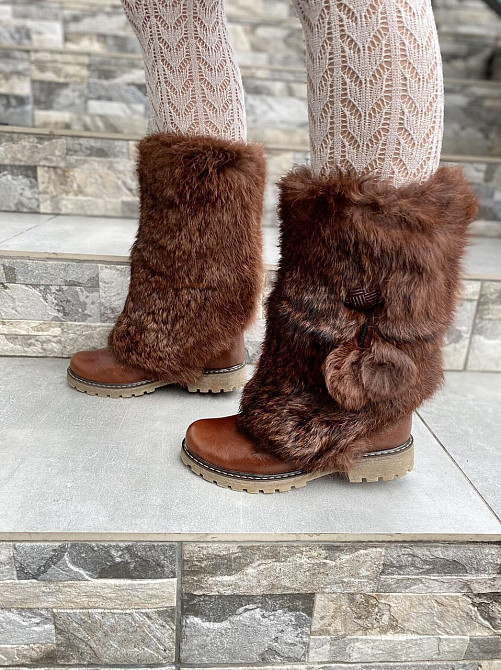 TopS Унти жіночі TopS коричневі натуральна шкіра з хутром висота 26см обхват 32-33см размер 36- Коломыя - изображение 8