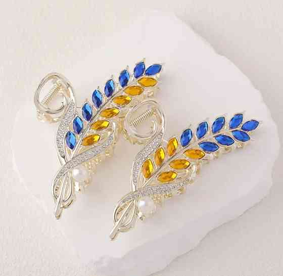 Заколка-крабік колосок в патріотичному стилі Смела