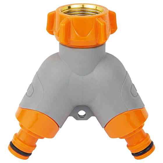 Кран розподільний з адаптерами 1⁄2" 2 виходи на кран 3⁄4" з латунованою різзю (ABS+TPR) FLORA (5016614) Київ