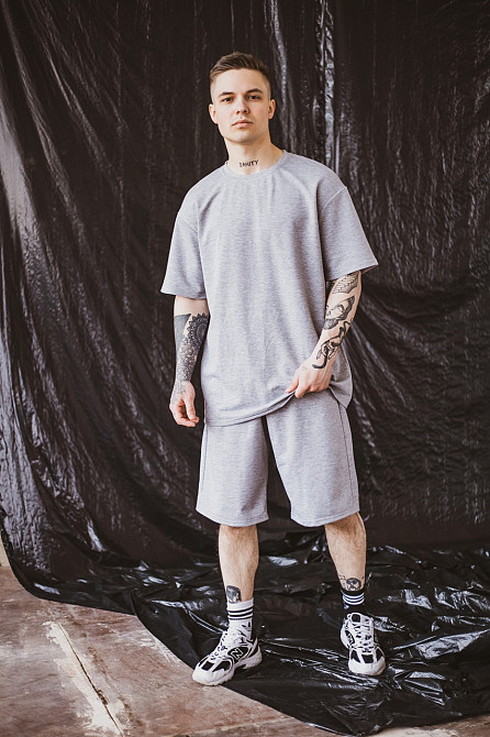 Мужская футболка оверсайз Player с удлиненным рукавом трикотаж летняя свободная на каждый день серая XXL-3XL Одесса - изображение 5