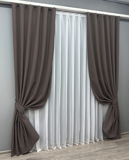 Комплект готових штор VR-Textil Льон блекаут № 1722ш Сіро-коричневий 115х270 см 2 шт (39-581) Київ - фото 3