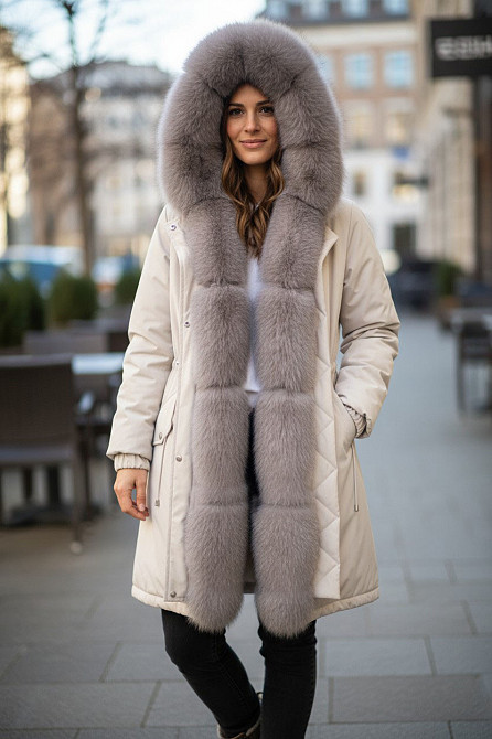Парка женская с мехом песца Бежевий р42 95 см Харків - фото 1