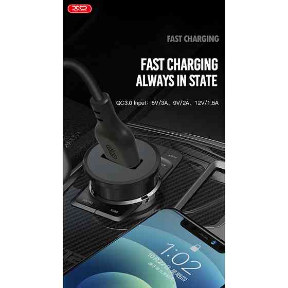 Автомобільний зарядний пристрій XO TZ12 QC3.0 18W + Lightning кабель чорний Львів