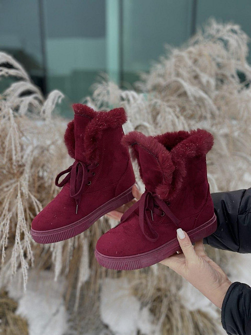 Violeta Черевики жіночі Violeta бордові еко-замша з хутром висота 16.5см підошва 2.5см розмір 3 Коломия - фото 7