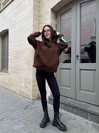 Жіноча стильна комфортна тепла худі турецька трьохнитка на флісі. Шоколад, 42/44 Одеса