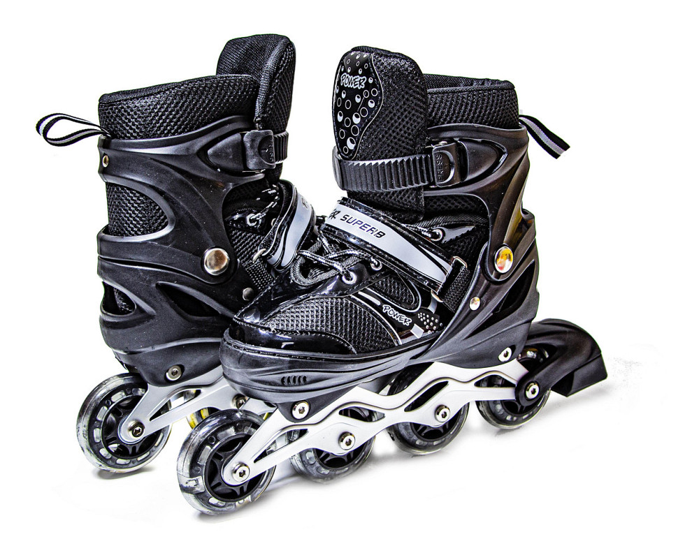 Ролики раздвижные детские Super Power. Черные. Размер 29-33 Одесса - изображение 1