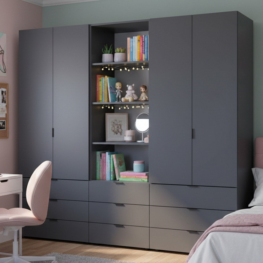 Шафа для одягу Doros Гелар Графіт 2+2ДСП з пеналом 215х49.5х203.4 (DRS-011916) Дніпро - фото 1