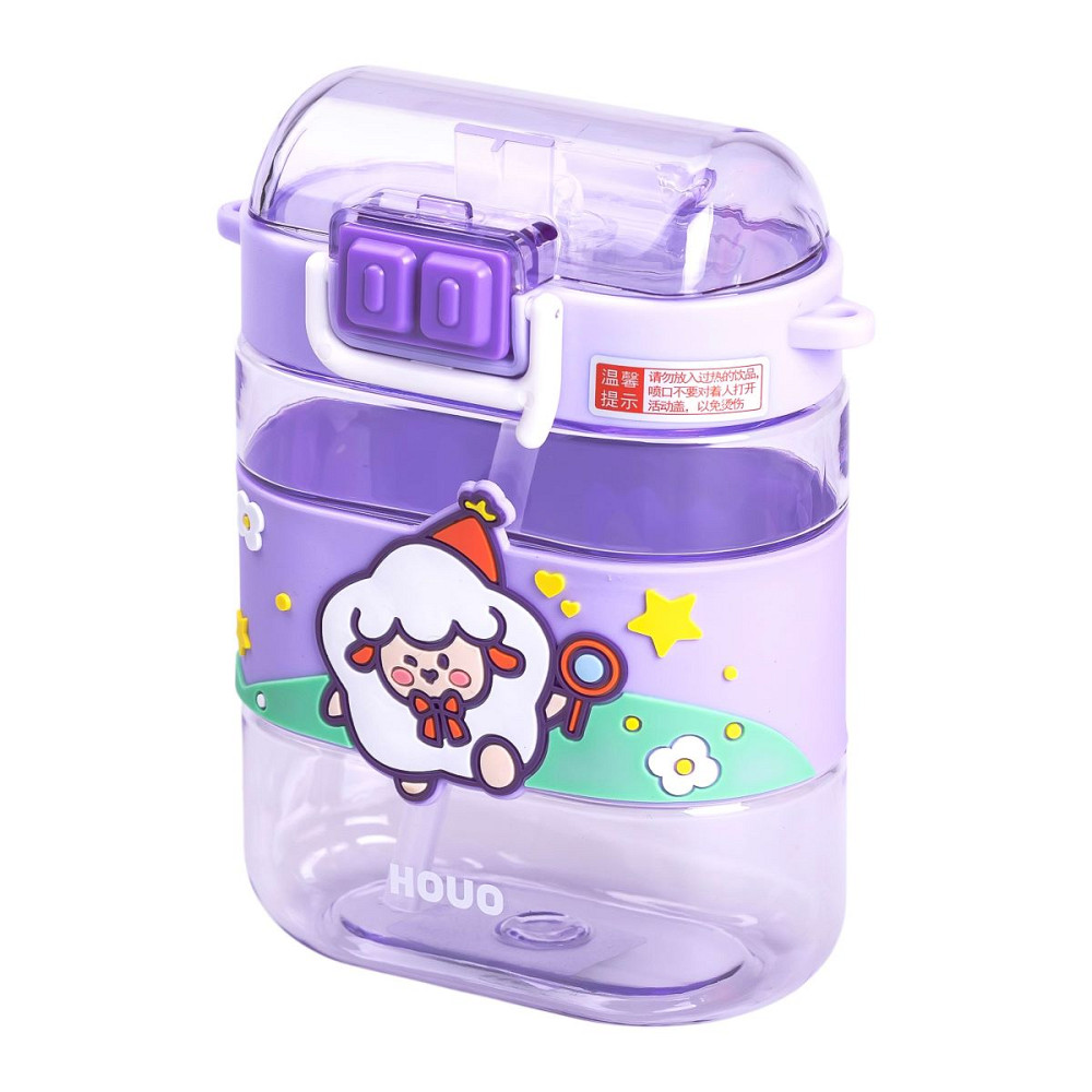 Пляшка для води дитяча з трубочкою та ремінцем 560 мл пляшечка для пиття в школу 15 см Фіолетова HP-14-36V Коломия - фото 2