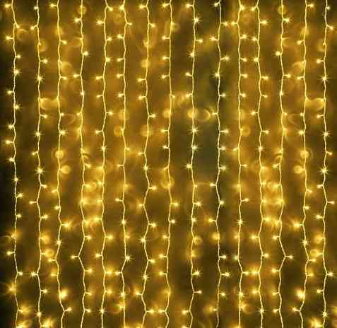 Гірлянда штора Водоспад 3х2 м 280 LED (прозорий шнур з перехідником) Золоте світло Вінниця