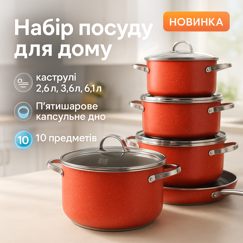 Модні набори посуду 10 предметов ASTRA A-2510, Набір каструль з антипригарним покриттям LN-63 Львів - фото 12