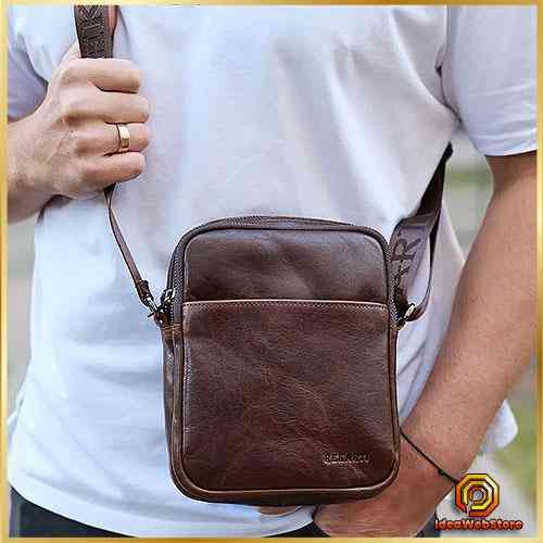 Чоловіча шкіряна сумка з натуральної шкіри коричневий месенджер Київ