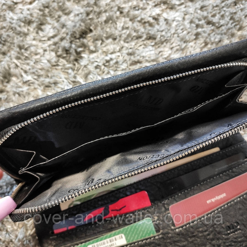 Великий шкіряний чоловічий гаманець клатч на магнітах та блискавці MD Leather Київ - фото 6