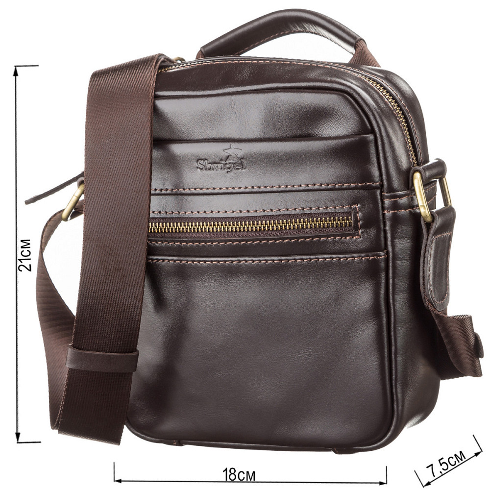 Сумка чоловіча SHVIGEL 11089 шкіряна Коричнева Київ - фото 5