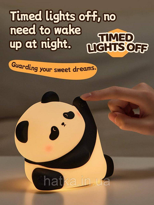 Нічник дитячий силіконовий сенсорний Панда Кунг-фу VALESO A038 для спальні акумуляторний біло-чорний Київ - фото 7