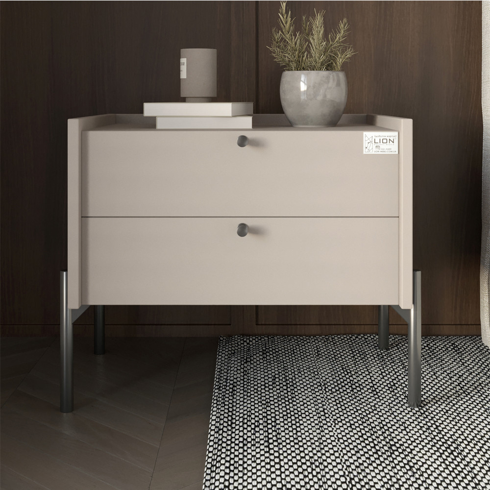 Тумба приліжкова LION Wood з двома шухлядами Кашемір (чорні ножки) (LION-041356) ТОП Дніпро - фото 1