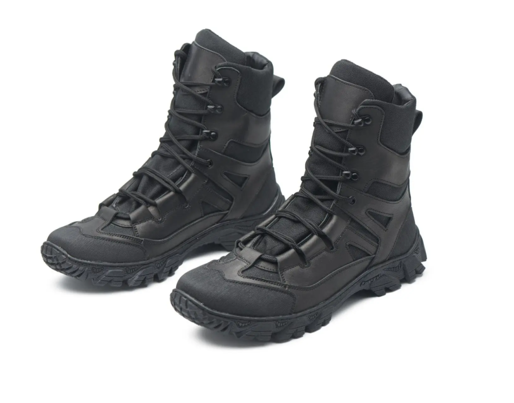 Мужские военные кожаные берцы демисезонные черные, тактические качественные водостойкие кожаные берцы Львов - изображение 2