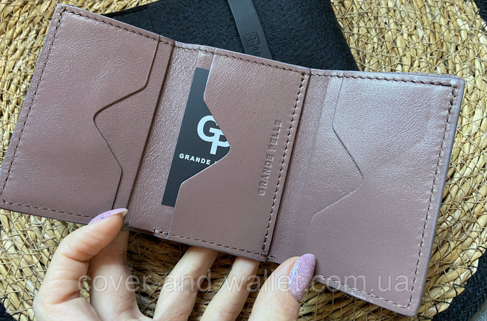 Небольшой женский кожаный кошелек пудрового цвета ручной роботы Grande Pelle Киев - изображение 3