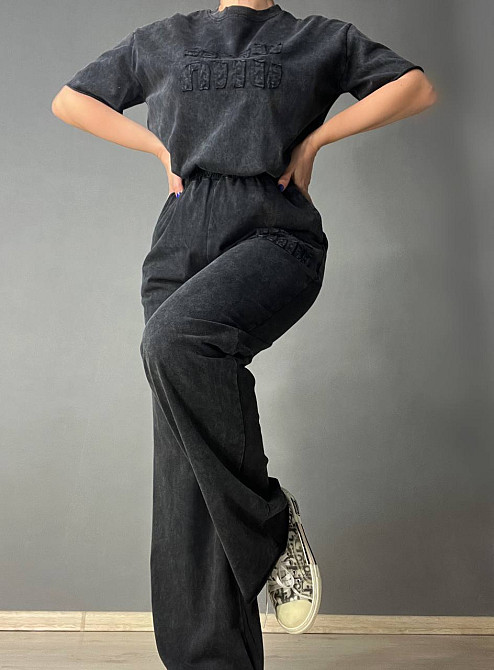 Костюм жіночий YUJIE YISHANG 7401 футболка з брюками тай-дай вишивка чорний, чорний, XL Київ - фото 6