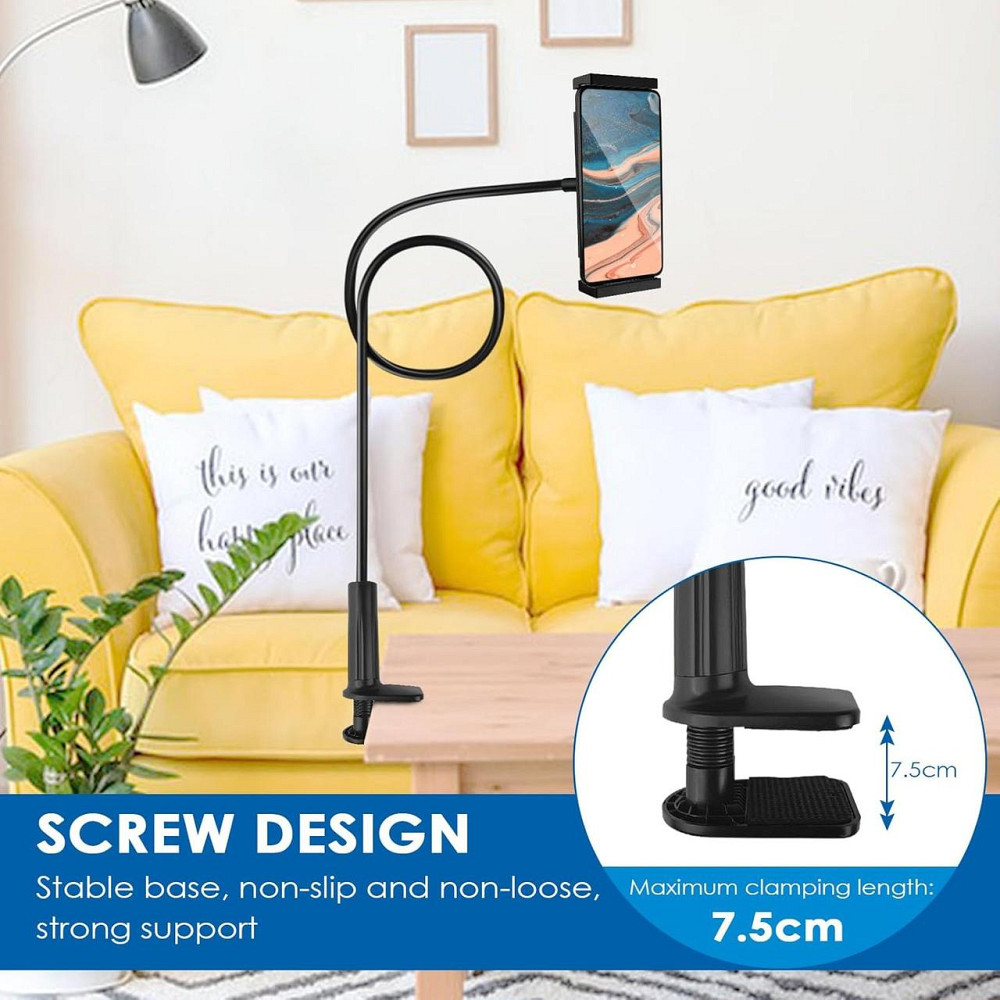 Универсальный гибкий держатель для планшета и телефона 4–10.6 дюймов 360° с зажимом 80 см черный Киев - изображение 6