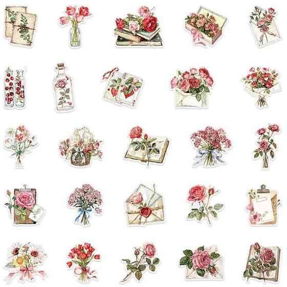 Набір вінтажних квіткових стікерів – 50 шт Київ